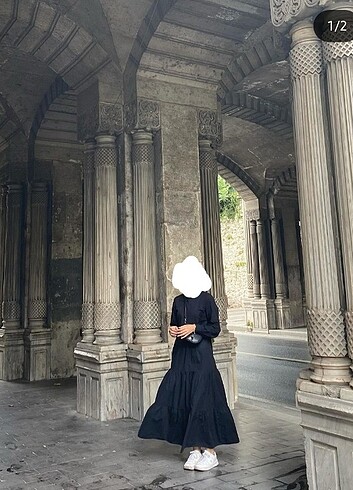 defacto uzun kollu siyah elbise