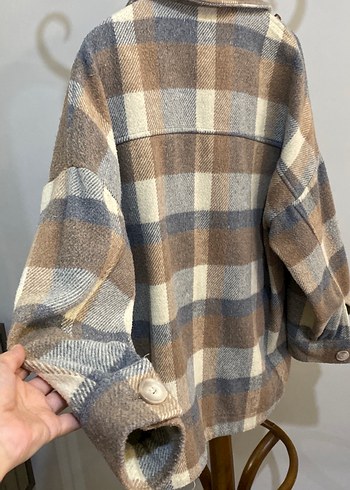 Düğmeli Gri-Kahverengi Ekose Kadın Gömlek - Görsel 4