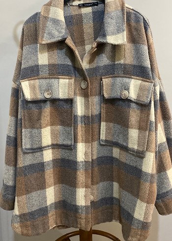 Düğmeli Gri-Kahverengi Ekose Kadın Gömlek - Görsel 6