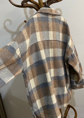 Düğmeli Gri-Kahverengi Ekose Kadın Gömlek - Görsel 5