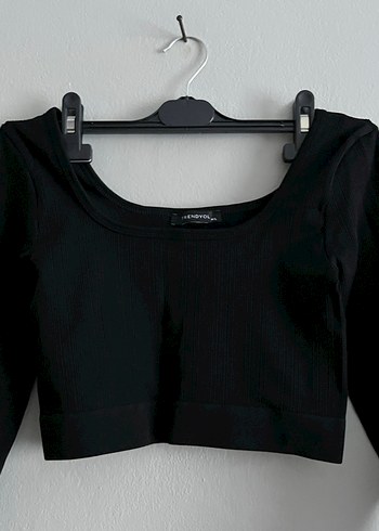Siyah Uzun Kollu Crop Bluz - Görsel 3