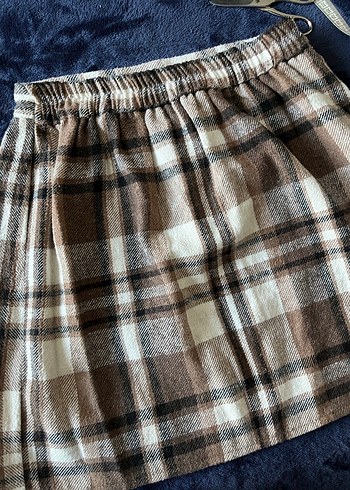 Kahverengi Ekoseli Piliseli Midi Etek - Görsel 2