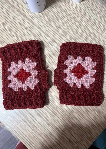 Bordo Örgü Bohem Kadın Eldiveni - Görsel 2