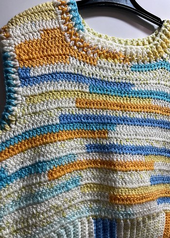 Renkli Örgü Kısa Kadın Süveter - Görsel 3