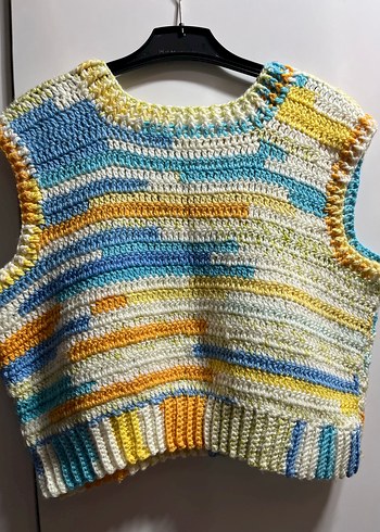 Renkli Örgü Kısa Kadın Süveter - Görsel 2