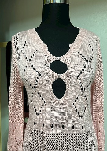 Pembe Bohem Nakışlı Uzun Kollu V Yaka Kazak - Görsel 2