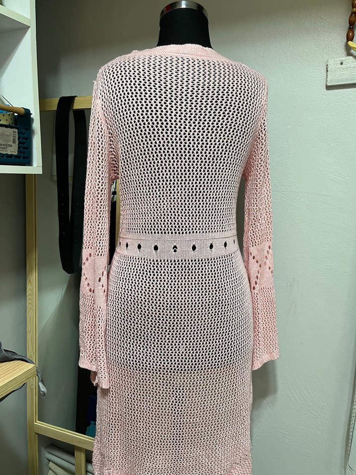 Pembe Bohem Nakışlı Uzun Kollu V Yaka Kazak - Görsel 3