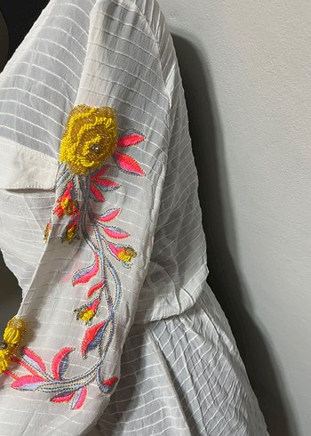 Nakışlı Bohem Uzun Kollu Beyaz Pareo - Görsel 3