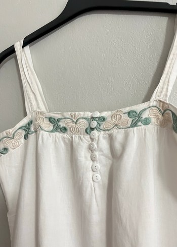 American Vintage Nakış Detaylı Beyaz Bohem Midi Elbise