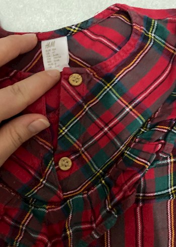 Kız Çocuk Ekose Desenli Kırmızı Uzun Kollu Elbise - Görsel 2