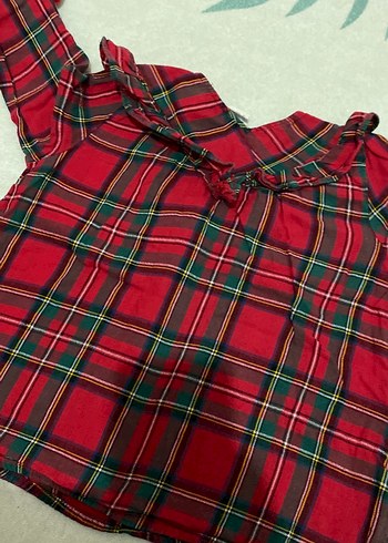 Kız Çocuk Ekose Desenli Kırmızı Uzun Kollu Elbise - Görsel 3
