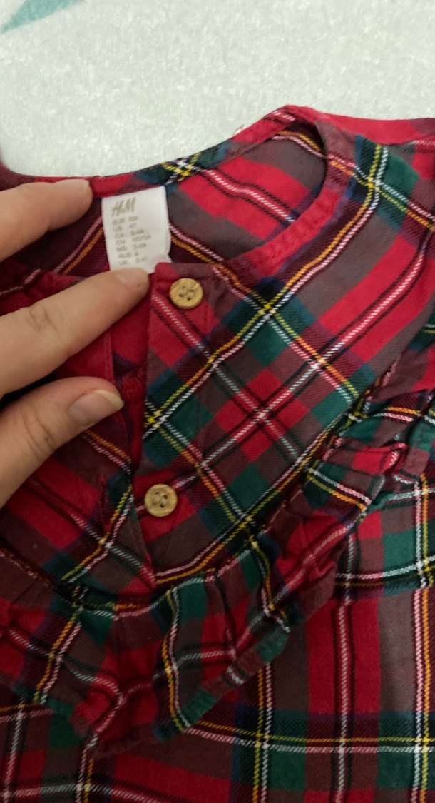 Kız Çocuk Ekose Desenli Kırmızı Uzun Kollu Elbise - Görsel 2