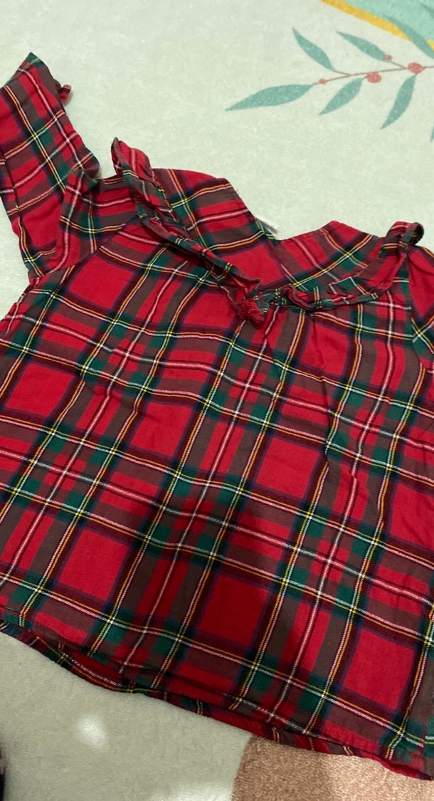 Kız Çocuk Ekose Desenli Kırmızı Uzun Kollu Elbise - Görsel 3