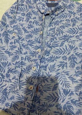 Mavi Yaprak Desenli Uzun Kollu Erkek Gömlek - Görsel 3