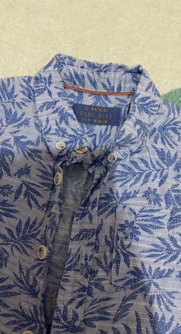 Mavi Yaprak Desenli Uzun Kollu Erkek Gömlek - Görsel 2