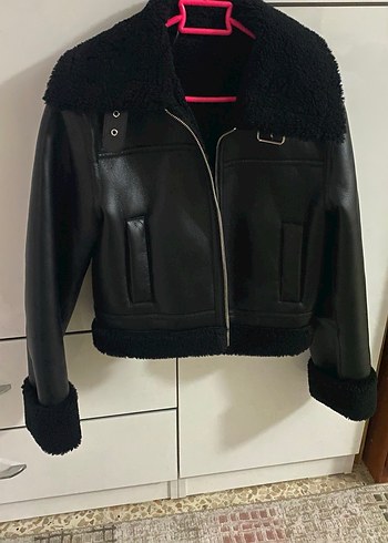 Mango yakası kürklü deri ceket - Görsel 4
