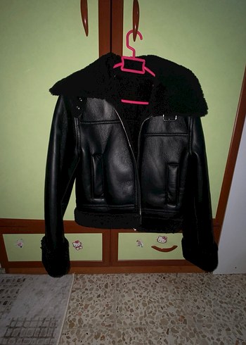 Mango yakası kürklü deri ceket - Görsel 3