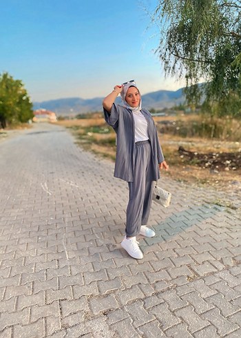 Gri Bağcıklı Kadın Oversize Takım - Görsel 2