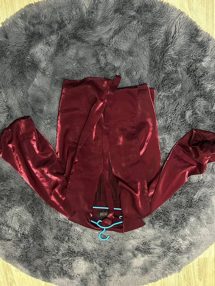 Parlak Bordo Kadın Midi Bohem ceket - Görsel 2