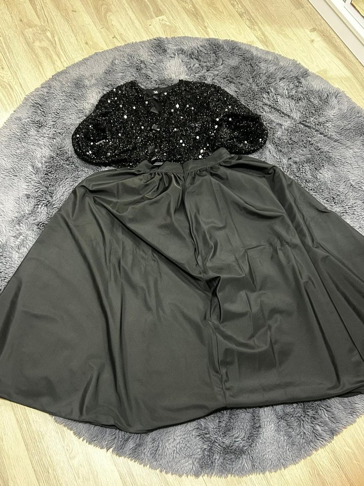 Siyah Uzun Kadın Etek, Kürklü Detaylı, pullu - Görsel 2