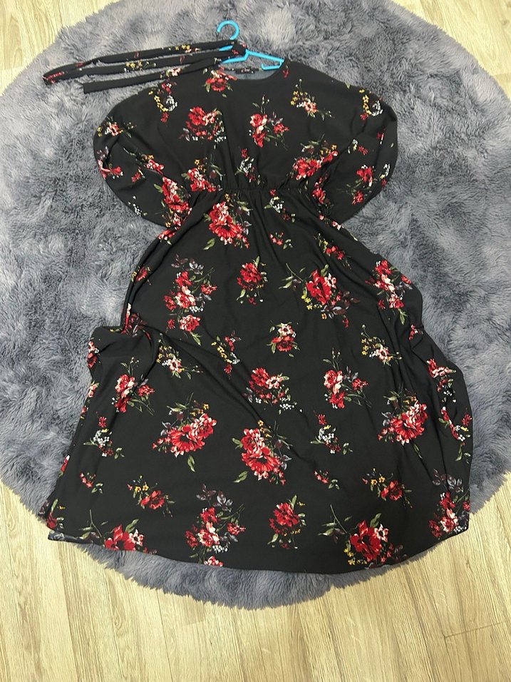 Çiçek Desenli Uzun kollu Bohem Kadın Elbise - Görsel 2