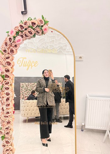 Leopar Desenli Kadın Uzun Gri Kaban, ceket - Görsel 3