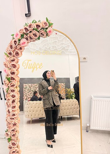 Leopar Desenli Kadın Uzun Gri Kaban, ceket - Görsel 4