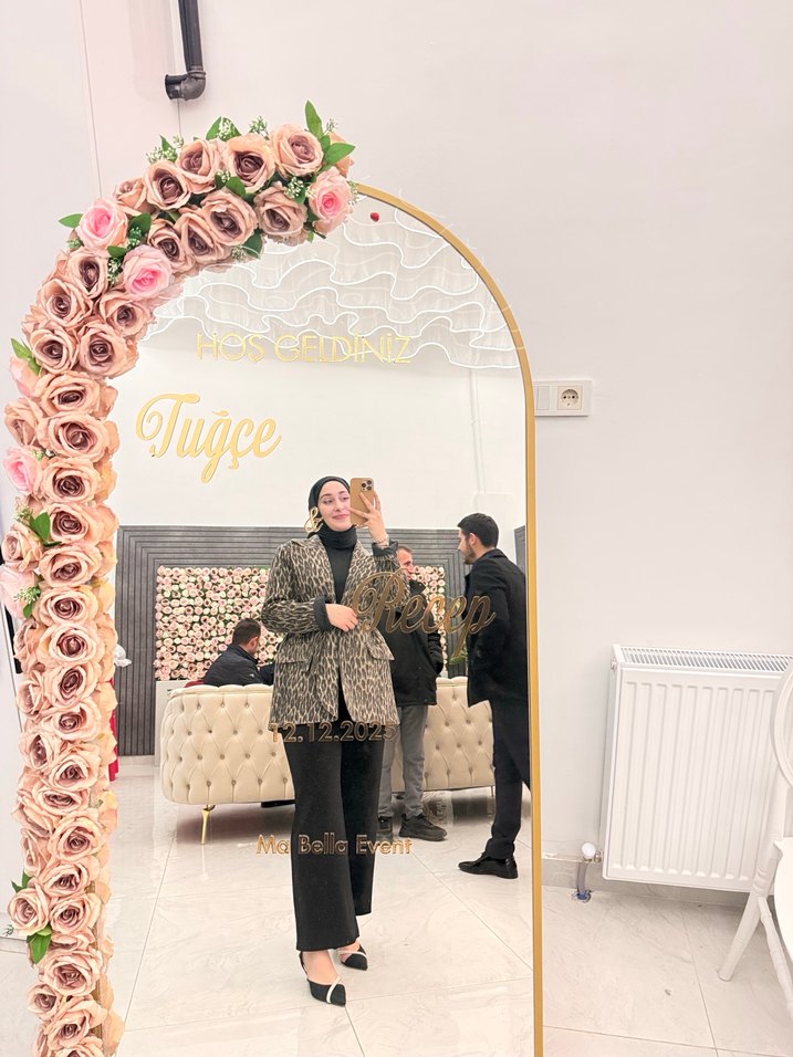 Leopar Desenli Kadın Uzun Gri Kaban, ceket - Görsel 3