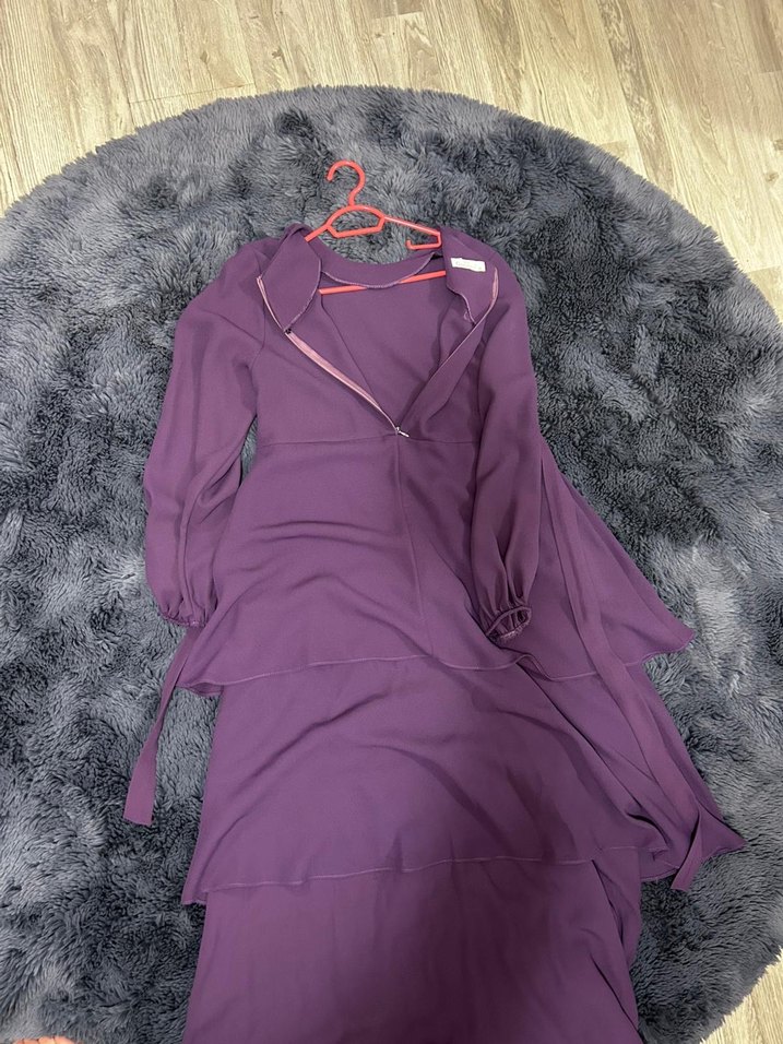 Mor Uzun Kollu Rahat Kesim Elbise - Görsel 3