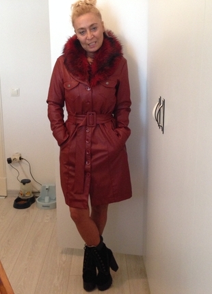 universal Beden BORDO DERİ MANTO