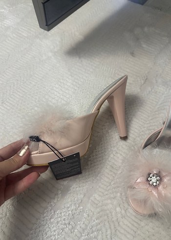 37 Beden pembe Renk Pierre Cardin Pudra Platform Topuklu Kadın Terlik