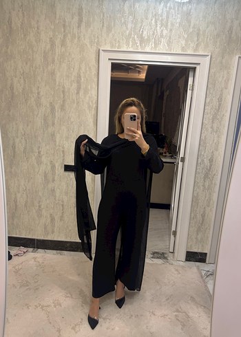 Siyah Transparan Uzun Kollu Kadın tulum - Görsel 2