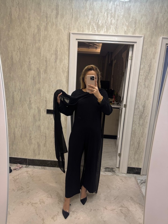 Siyah Transparan Uzun Kollu Kadın tulum - Görsel 2