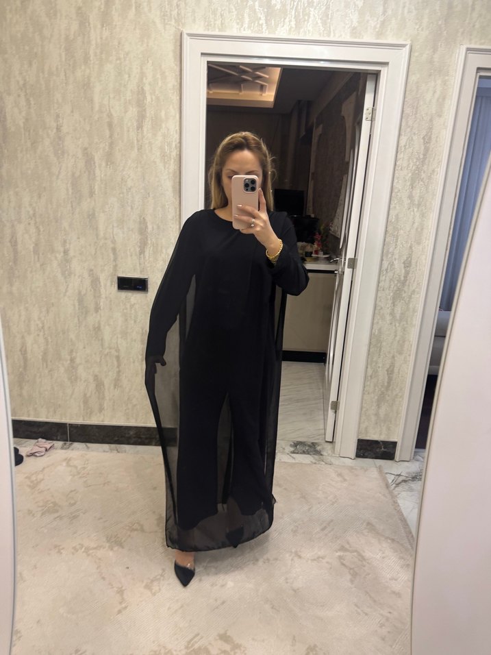 Siyah Transparan Uzun Kollu Kadın tulum - Görsel 3