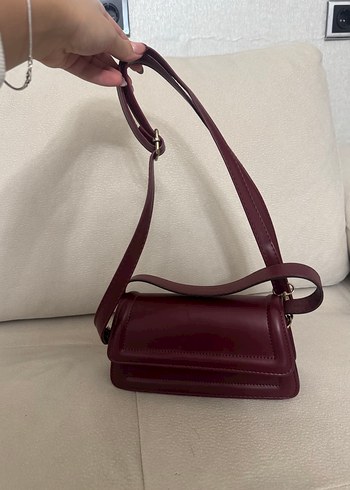 Bordo Deri Kadın Omuz Çantası - Görsel 3