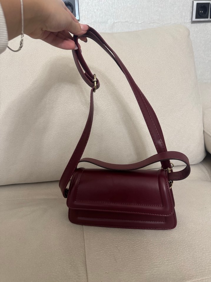 Bordo Deri Kadın Omuz Çantası - Görsel 3