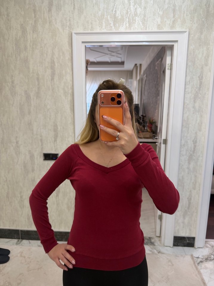 Bordo V Yaka Kadın body - Görsel 2