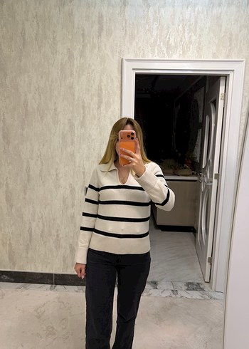 Mango Bej Çizgili Kadın Yün Kazak - Görsel 2