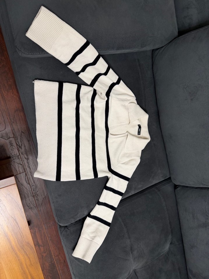 Mango Bej Çizgili Kadın Yün Kazak - Görsel 3