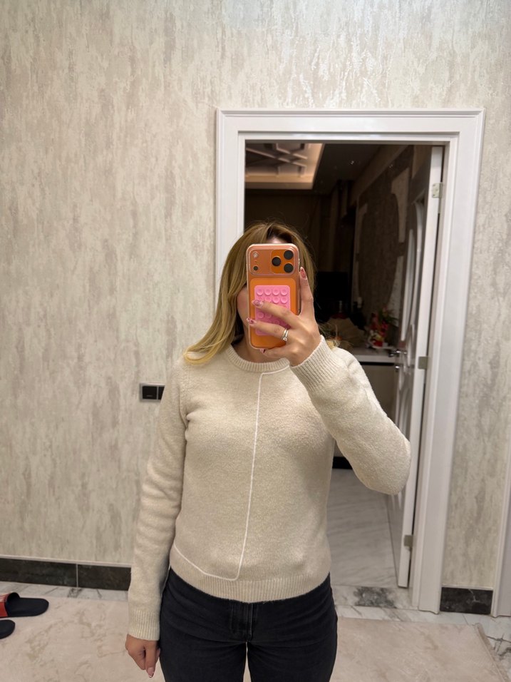 Zara Bej Kadın Triko Bisiklet Yaka Kazak - Görsel 3