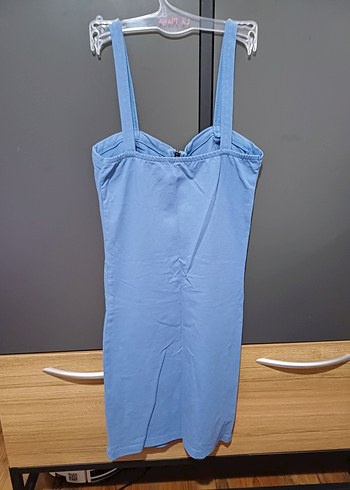 s Beden Mavi Denim Midi Elbise
