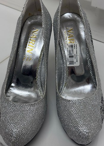 Gri Yılan Desenli Simli Topuklu Kadın Ayakkabı - Görsel 2