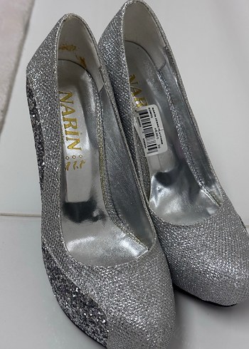 Gri Yılan Desenli Simli Topuklu Kadın Ayakkabı - Görsel 5