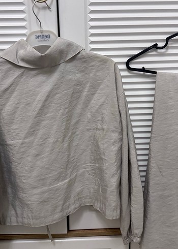 Bej Keten Düğmeli Kadın Gömlek etek - Görsel 3