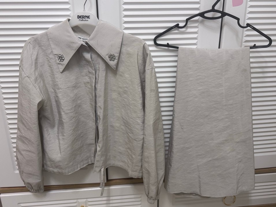 Bej Keten Düğmeli Kadın Gömlek etek - Görsel 2