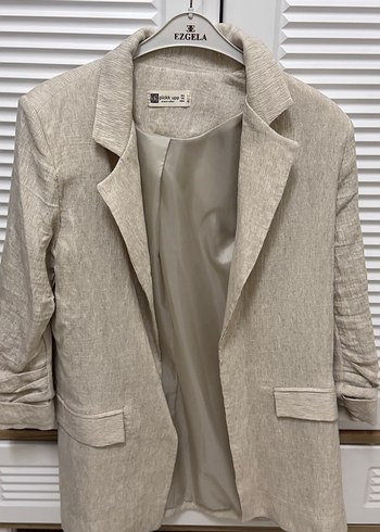 Bej Kadın Keten Blazer Ceket - Görsel 5