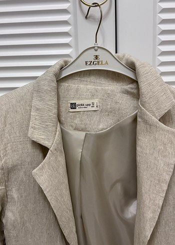 Bej Kadın Keten Blazer Ceket - Görsel 4