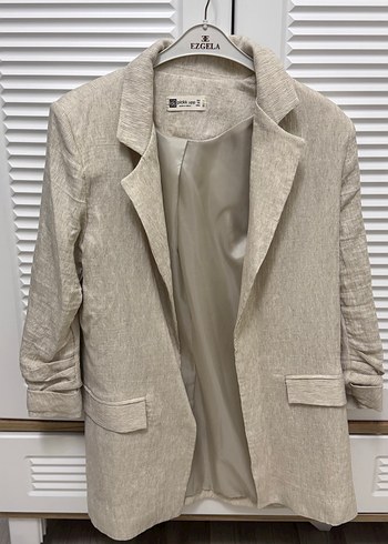 Bej Kadın Keten Blazer Ceket - Görsel 2