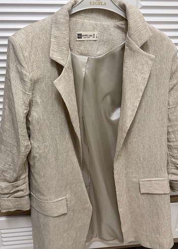 Bej Kadın Keten Blazer Ceket - Görsel 3