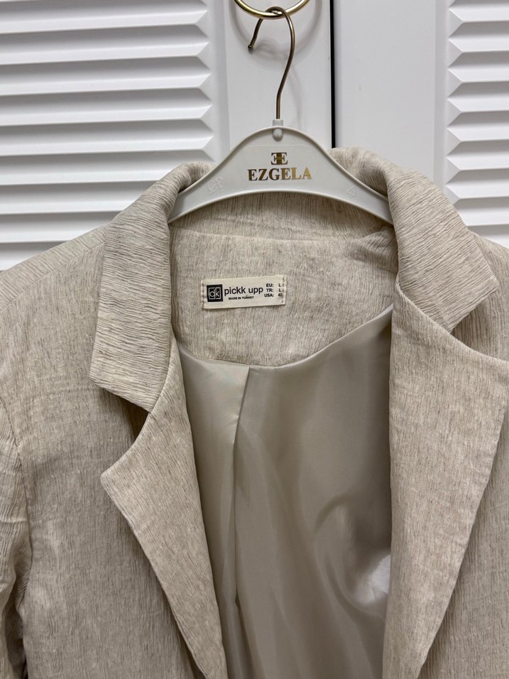 Bej Kadın Keten Blazer Ceket - Görsel 4